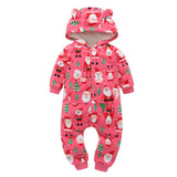 Newborn baby Clothes Cotton Fleece Christmas Tree Santa Claus Print Hooded Baby Rompers With Ears Autumn Winter Baby Onesie - 1sies