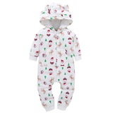 Newborn baby Clothes Cotton Fleece Christmas Tree Santa Claus Print Hooded Baby Rompers With Ears Autumn Winter Baby Onesie - 1sies