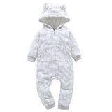 Newborn baby Clothes Cotton Fleece Christmas Tree Santa Claus Print Hooded Baby Rompers With Ears Autumn Winter Baby Onesie - 1sies