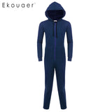 Ekouaer Men Sleepwear One Piece Pajamas Set Long Sleeve Hooded  Zip Front Fleece Lined Pajama Set Adult  Onesies Home Sleepwear - 1sies