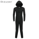 Ekouaer Men Sleepwear One Piece Pajamas Set Long Sleeve Hooded  Zip Front Fleece Lined Pajama Set Adult  Onesies Home Sleepwear - 1sies