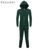 Ekouaer Men Sleepwear One Piece Pajamas Set Long Sleeve Hooded  Zip Front Fleece Lined Pajama Set Adult  Onesies Home Sleepwear - 1sies