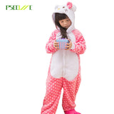 Autumn Winter Boys Girls Pajama Set Lovely Cartoon KT Cat Pajama Unisex KID Flannel Hooded Animal christmas pajamas Onesies - 1sies