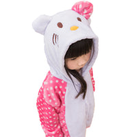 Autumn Winter Boys Girls Pajama Set Lovely Cartoon KT Cat Pajama Unisex KID Flannel Hooded Animal christmas pajamas Onesies - 1sies
