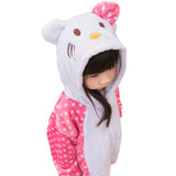 Autumn Winter Boys Girls Pajama Set Lovely Cartoon KT Cat Pajama Unisex KID Flannel Hooded Animal christmas pajamas Onesies - 1sies