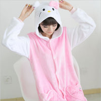 Wholesale Fashion Couples mounted Pajamas Flannel Hoodie Costume Cosplay Cartoon Animal Hello Kitty cozy Women Onesies Sleepwear - 1sies