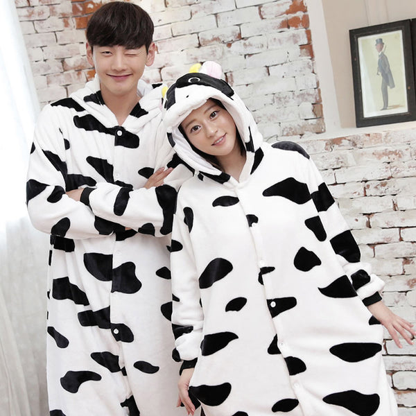 Cow Animal Pajamas Unisex Adult Pajamas Suits Flannel Pajamas Winter Garment Cute Cartoon Animal Onesies Pyjamas Jumpsuits - 1sies