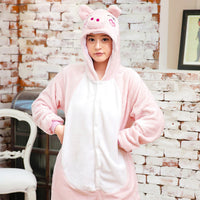 Black Pink Pig Animal Pajamas Unisex Adult Pajamas Flannel Pajamas Winter Garment Cute Cartoon Animal Onesies Pyjamas Jumpsuits - 1sies