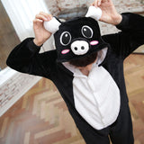 Black Pink Pig Animal Pajamas Unisex Adult Pajamas Flannel Pajamas Winter Garment Cute Cartoon Animal Onesies Pyjamas Jumpsuits - 1sies