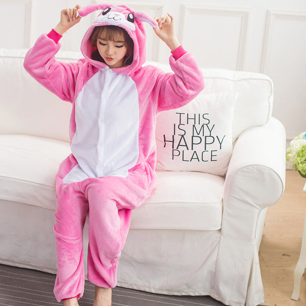 Rabbit Animal Pajamas Unisex Adult Pajamas Thick Flannel Pajamas Winter Garment Cute Cartoon Animal Onesies Pyjamas Jumpsuits - 1sies