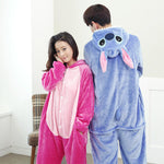 Blue Pink Stitch Animal Pajamas Unisex Adult Pajamas Flannel Pajamas Winter Garment Cute Cartoon Animal Onesies Pyjamas Jumpsuit - 1sies