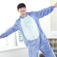 Blue Pink Stitch Animal Pajamas Unisex Adult Pajamas Flannel Pajamas Winter Garment Cute Cartoon Animal Onesies Pyjamas Jumpsuit - 1sies