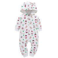 Newborn baby Clothes Cotton Fleece Christmas Tree Santa Claus Print Hooded Baby Rompers With Ears Autumn Winter Baby Onesie - 1sies