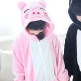 Pink & Black Pig Children Kids Boys Girls Pajamas Animal Pajamas Flannel Pajamas Winter Cartoon Animal Onesies Pyjamas - 1sies