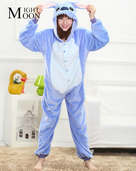 MOONIGHT Blue Stitch Animal Pajamas Unisex Pijama Adults Flannel Pyjamas Women Sleep Tops Cosplay Costume Onesies Robe - 1sies