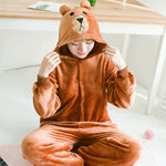 Bear Brown Animal Pajamas Unisex Adult Pajamas Flannel Pajamas Winter Garment Cute Cartoon Animal Onesies Pyjamas Jumpsuits - 1sies