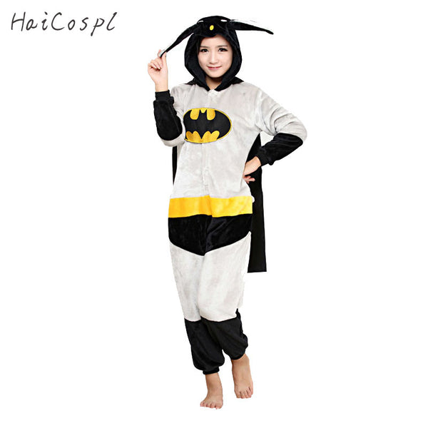 Women Batman Onesie Anime Cosplay Bat Costume Flannel Winter Warm Sleepwear Party Adult Super Hero Man Pajama Kigurumi - 1sies