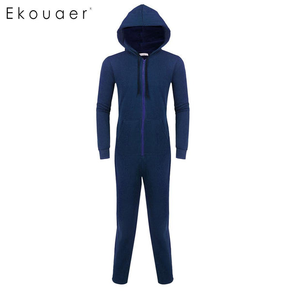 Ekouaer Men Sleepwear One Piece Pajamas Set Long Sleeve Hooded  Zip Front Fleece Lined Pajama Set Adult  Onesies Home Sleepwear - 1sies