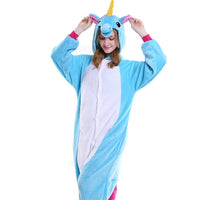 PSEEWE Unicorn Stitch Panda Unisex Flannel Pajamas Adults Anime Cosplay Costume Animal Onesies Sleepwear Hoodie For Women Men - 1sies