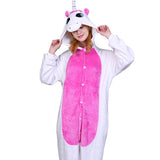 PSEEWE Unicorn Stitch Panda Unisex Flannel Pajamas Adults Anime Cosplay Costume Animal Onesies Sleepwear Hoodie For Women Men - 1sies