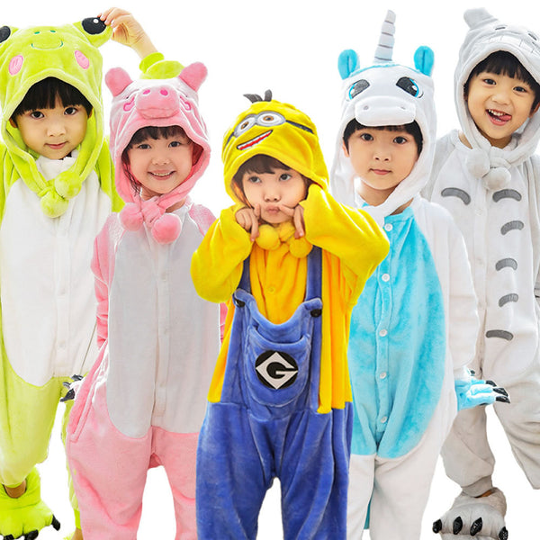 25 Colors Flannel Animal Pajamas Children Kids Unicorn Pajamas Winter Garment Cartoon Unicorn Onesies Pyjamas with Cute Cap - 1sies